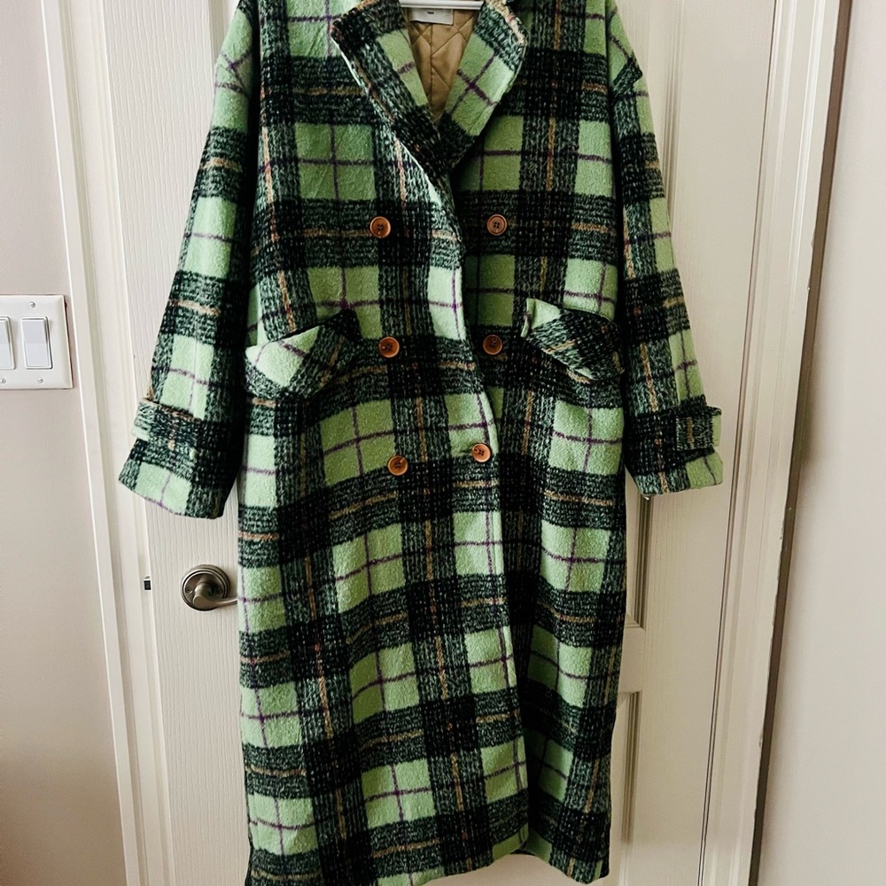 Plaid Double-Breasted Coat